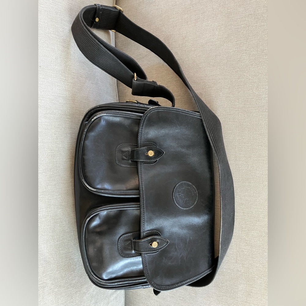HUNTING WORLD Vintage RARE Shoulder bag black leather W14.17in H12.20